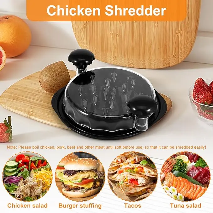 Chicken Shredder Tool with Clear Lid Non-Slip Chicken Breast Shredder with Handle Visible Meat Chopper Machine BPA Free Beef Chopper Machine Twist Dishwasher Safe for Home Kitchen Utensils 2