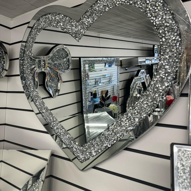 SPARKLY BLING STUNNING CRUSHED DIAMOND CRYSTAL LOVE HEART WALL MIRROR 70x80cm Decor Room 0