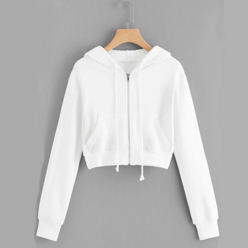 Zip Up Hoodie Women Solid Color Crop Top Y2k Aesthetic Hooded Tops Loose Leisure Academy Cardigan Tracksuits Autumn Sweatshirts 0