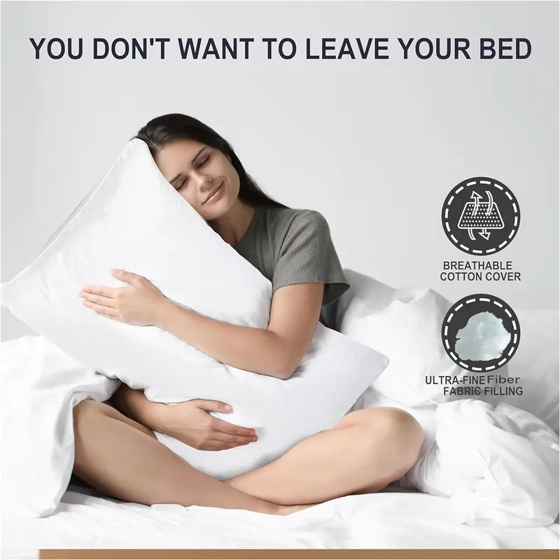 Hotel Quality Down Pillows Side Sleeper Bounce Back Bed Pillow Quick rebound, Dust Proof Resistant Premium Filled Pillows Medium Support Comfortable Duck Feather Bed for Front, Back and Side Sleepers Machine Washable Hypoallergenic of Standard Size, White 4