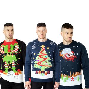 NOROZE Unisex Men's LED Christmas Jumper Gift Tree Elf Santa Jumpers Sweater Long Sleeve Pullover Top Jumper for Men Women UK Sizes S-XXL christmas  jumper Classic Crewneck
