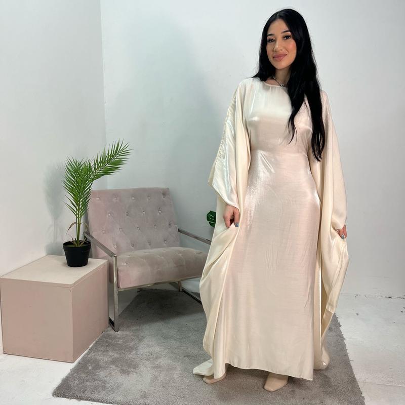 Zayna Cream Shimmer Tie Kaftan Dress 1