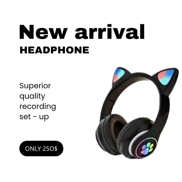 Wireless Cat Stereo Headset AK-65 with Flashing RGB LED Lights Foldable Bluetooth Headphones for Kids and Adults with Microphone, Memory Card Support, Gaming Mode, High Quality Music and  Audio Electronic Earbud Folding Wireless Headset Aesthetic Colorful