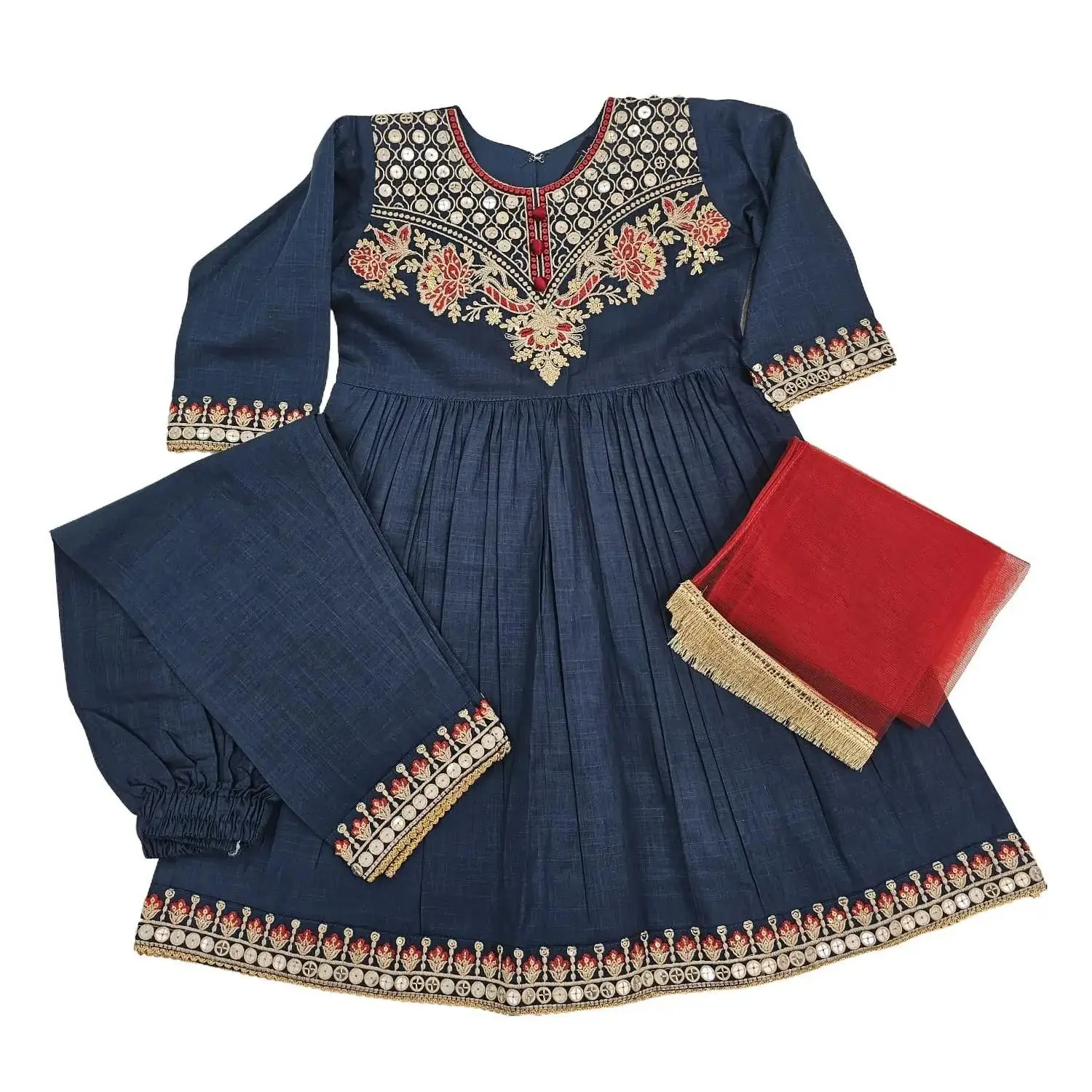 Cotton Girls Pakistani Embroidered Dress Top With Trouser