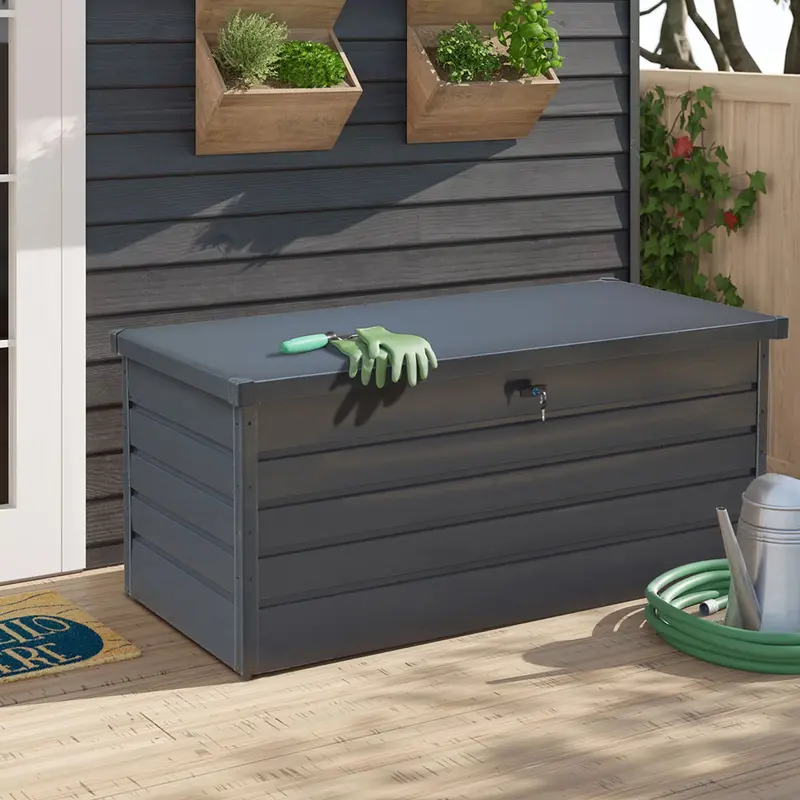 Livingandhome 200L/600L Large Outdoor Garden Metal Storage Box with Lid Lockable,Weather and Fade Resistant,Doubles as Storage Organiser Bench Room 4