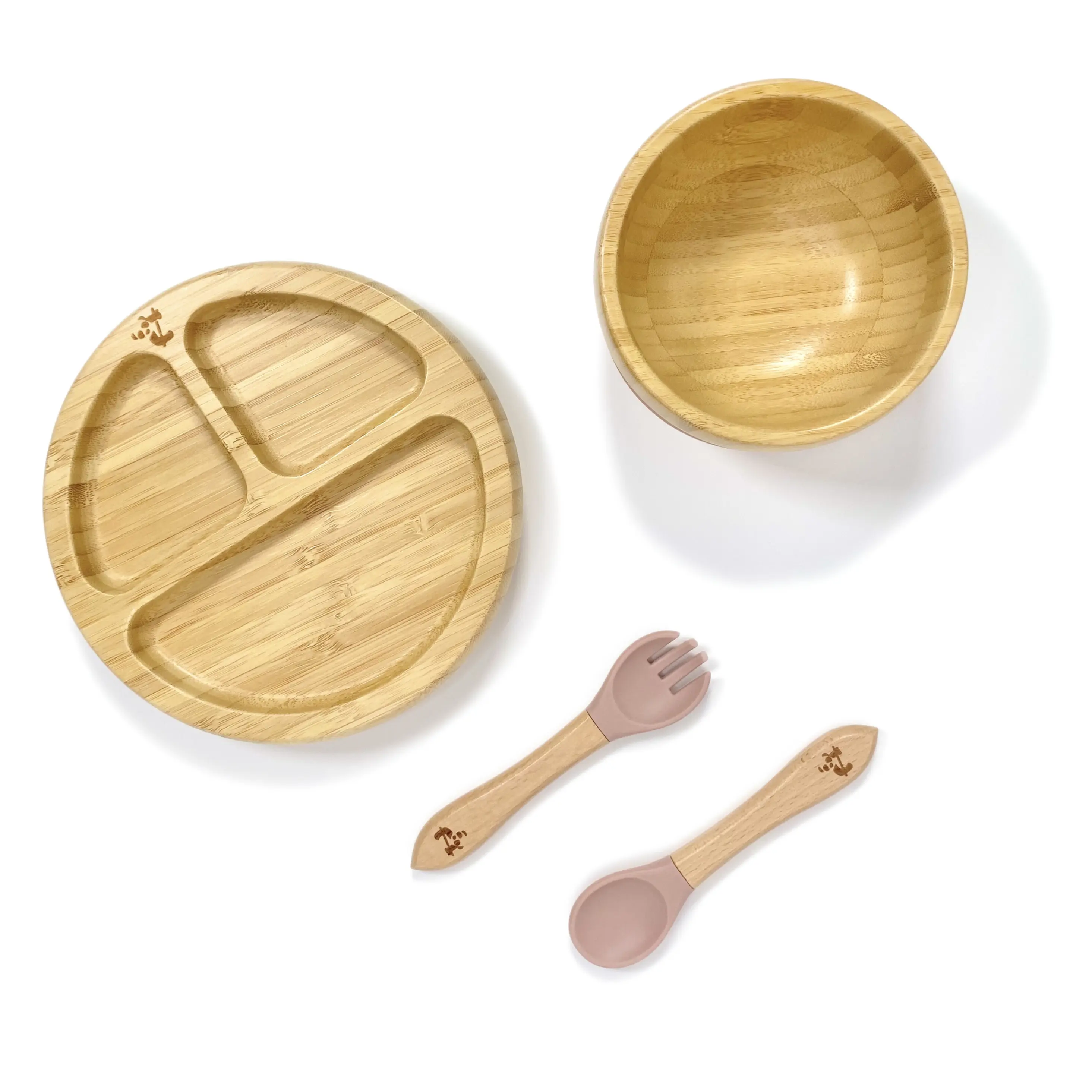 Bamboo weaning suction set for baby boys, girls and toddlers