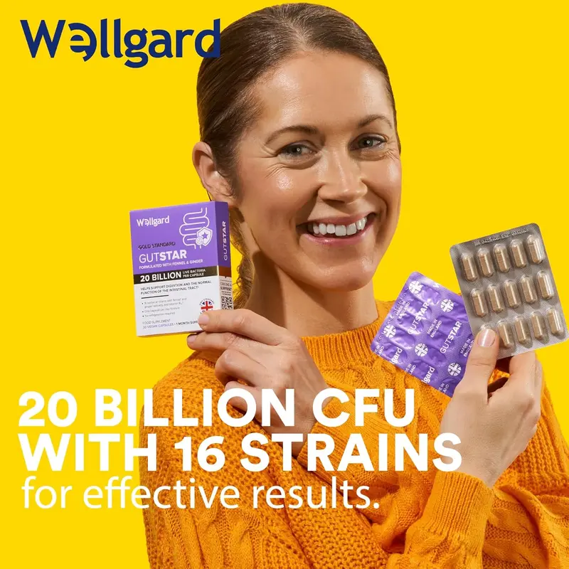 Wellgard Gutstar Probiotics Bloating Gut Health Digestion, Probiotic Supplement, Gut Health Supplements, Probiotics for Gut Health, Digestive Supplements, Blaoting Capsules Healthcare Vitamin Dietary Fitness Bathroom Edible 3