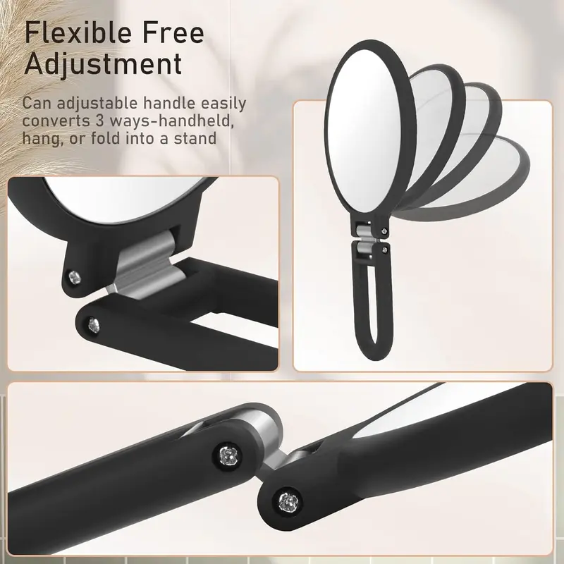 CLSEVXY Magnifying Handheld Mirror Double Sided, 1X 15X Magnification Mirror, Travel Folding Hand Held Mirror, 360°Rotation Pedestal Makeup Mirror Vanity Mirror 3
