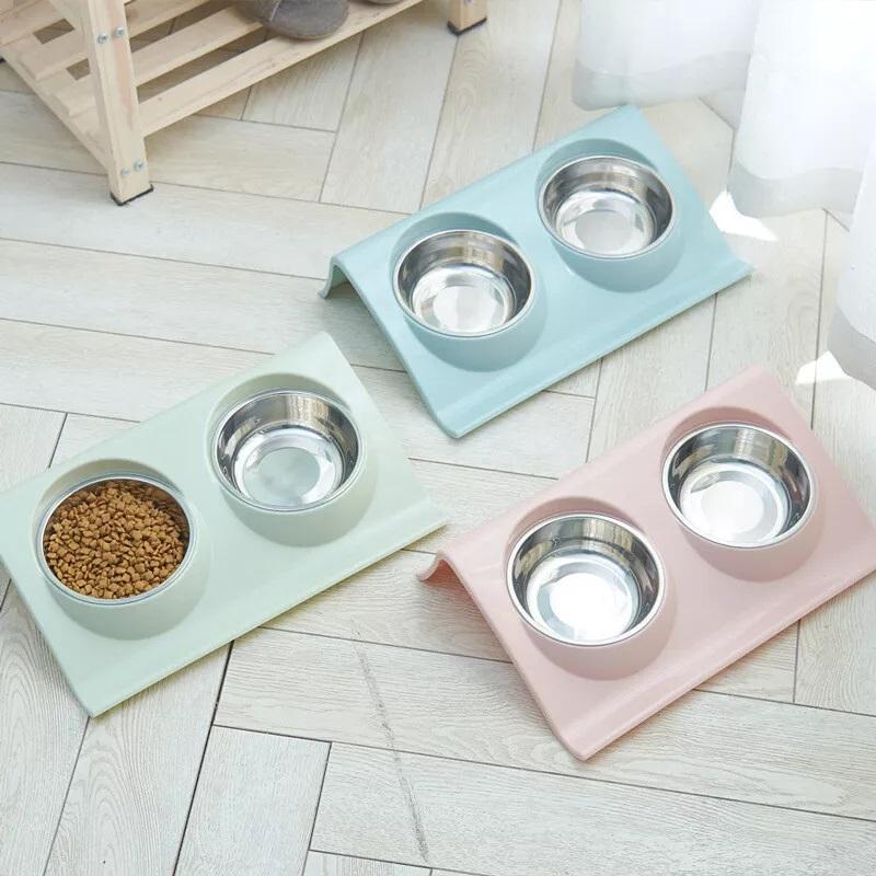 Dog Bowl Cat Bowl Reside Double Pet Feeder Anti Sickness Bowl for Food and Water 4