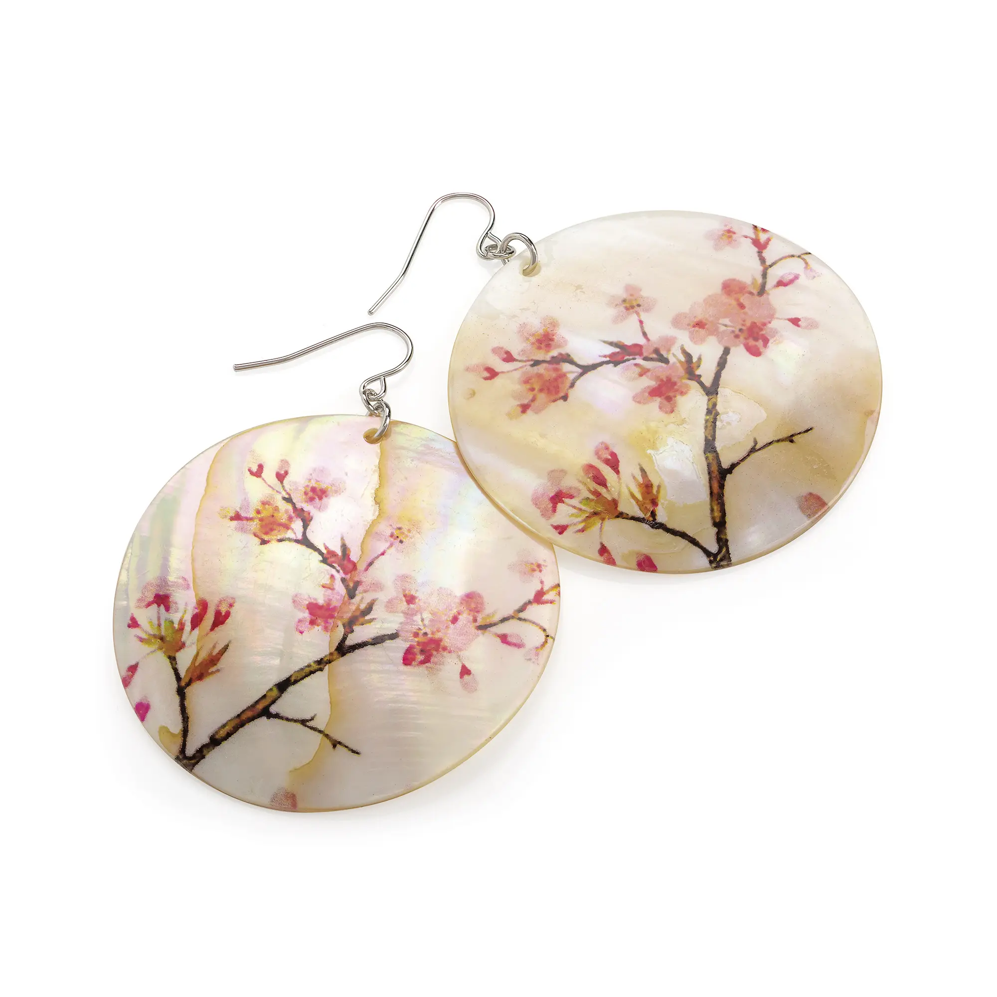 Mother of Pearl Earrings with an Oriental design.