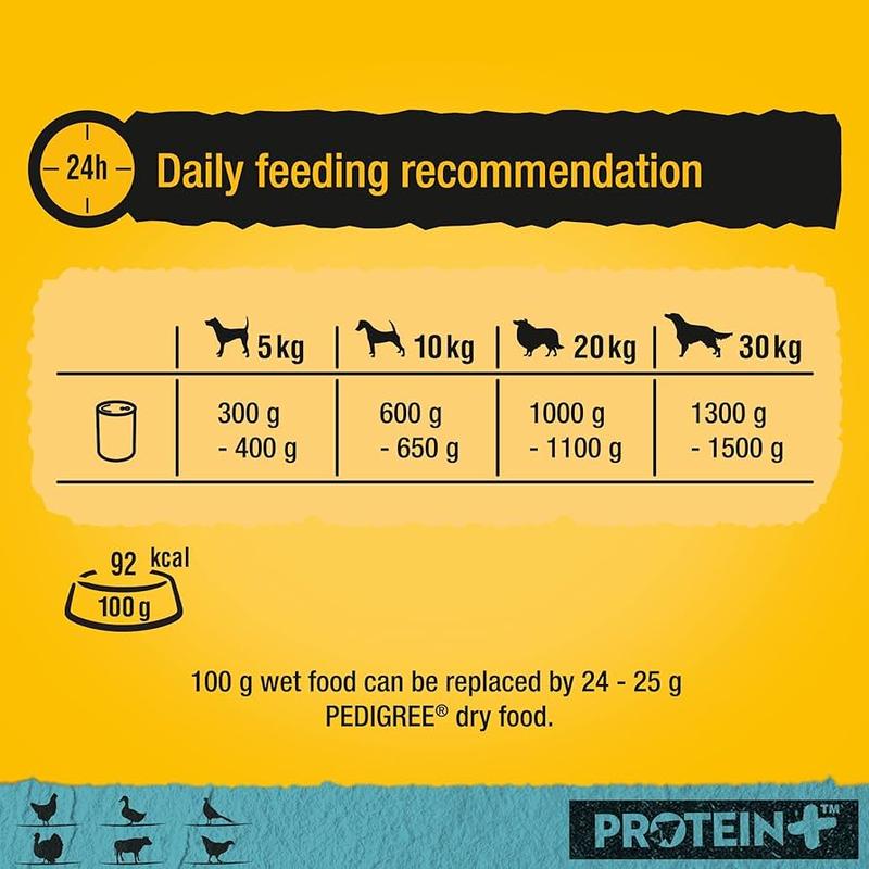 Pedigree Dog Food Tins | Protein + Plus (25% Extra Protein) | Complete Wet Food for Adult Dogs | High Quality, Natural Ingredients | Bulk Buy Deals Available | Turkey, Chicken, Duck, Beef, Game & Poultry Flavours in Pate Style Loaf 6