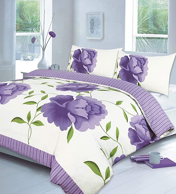 Rosaleen Floral Duvet Cover Sets with Pillowcases Flowery Pattern, Black Yellow Red Teal Fuchsia Chocolate Lilac Duvet Set - Single Double King Super King Bed Sizes IK 1