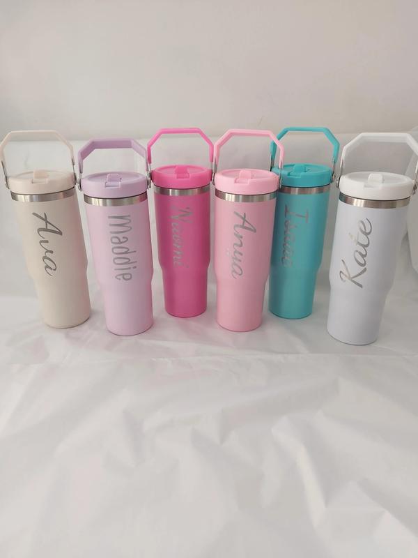 Personalised Engraved large 30oz insulated tumbler with lid handle, cold drinks, Birthday Gift for all, 850ml water bottle Back to school leakproof, Portable Flasks Drinkware 7