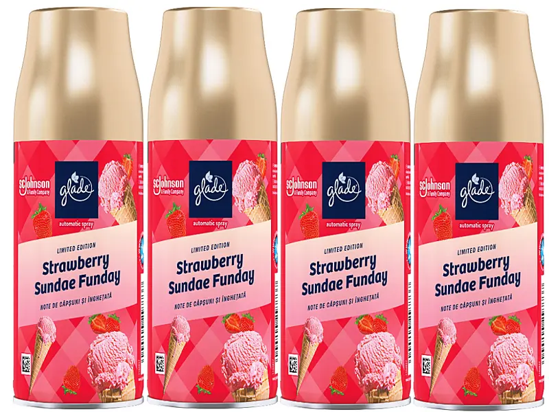 Glade Automatic Refill Spray, Strawberry Sundae Funday Fragrance, 1 Pack of 4 x 269 ml