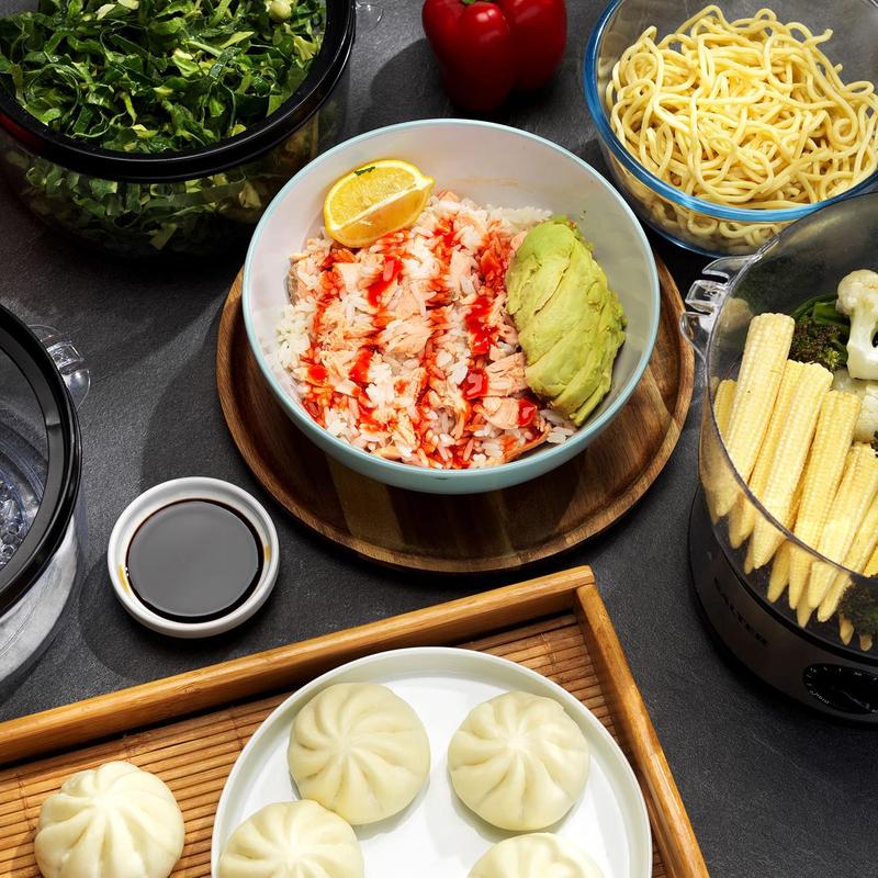 3 Tier Electric Food Steamer - 7.5L, Stackable Steaming Baskets, Dishwasher Safe, BPA Free Includes Rice Bowl, 60 Minute Timer, Compact Storage, Healthy Cooking Vegetables & Fish, 500W, EK2726 7