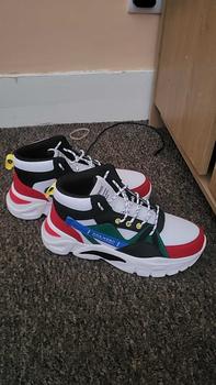 Product Review of Men's Trendy Colorblock Letter Patchwork Lace up High Top Sneakers, Casual Versatile Comfortable Chunky Shoes for Outdoor Sports from 🎼**Y S**O 0