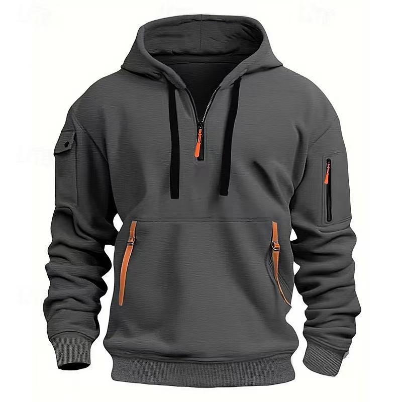 Men's Hooded Active Sweatshirt with Arm Pocket Zip Details - 100% Polyester Sports Style Pullover - Solid Color, Regular Fit Long Sleeve with Slight Stretch Knit Fabric 8