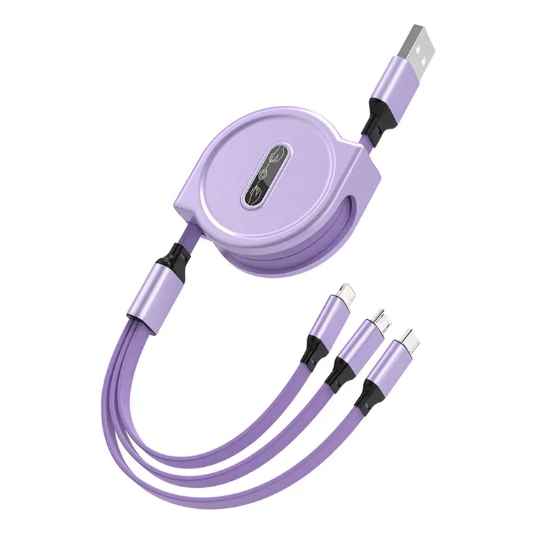3-in-1 Retractable USB Cable - Flat Silicone, Male to Male, Universal Compatibility with iPhone, Android, Type-C, Micro USB - Portable Charger, 10-20W Power, No Battery, USB Powered 8