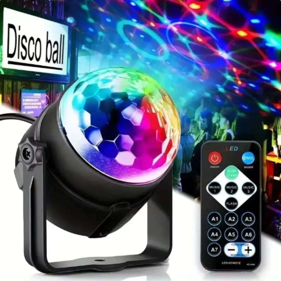 LED Party Stage Lights Disco Ball Sound With Remote Control Dance Rotating Magic RGB Christmas Kids Gift EU PLUG