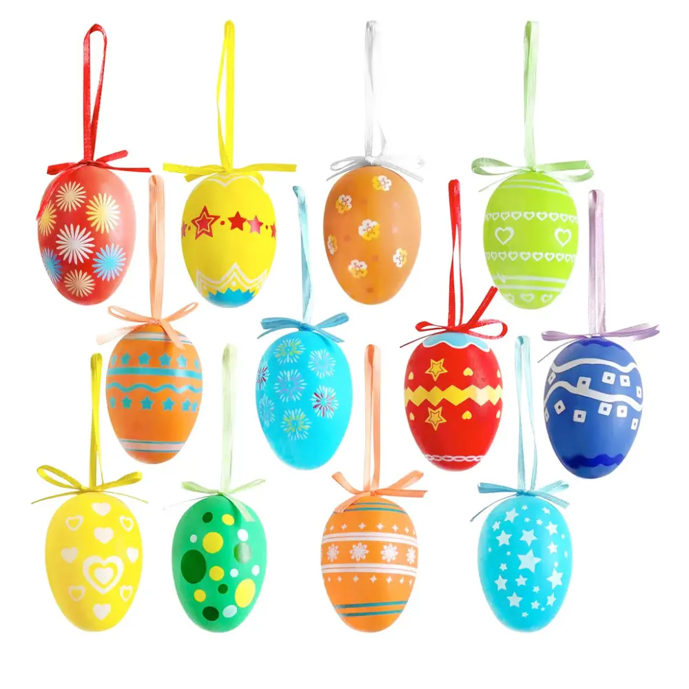 48Pcs Easter Hanging Eggs 2024, Multicolored Plastic Egg Hanging Tree Ornaments,