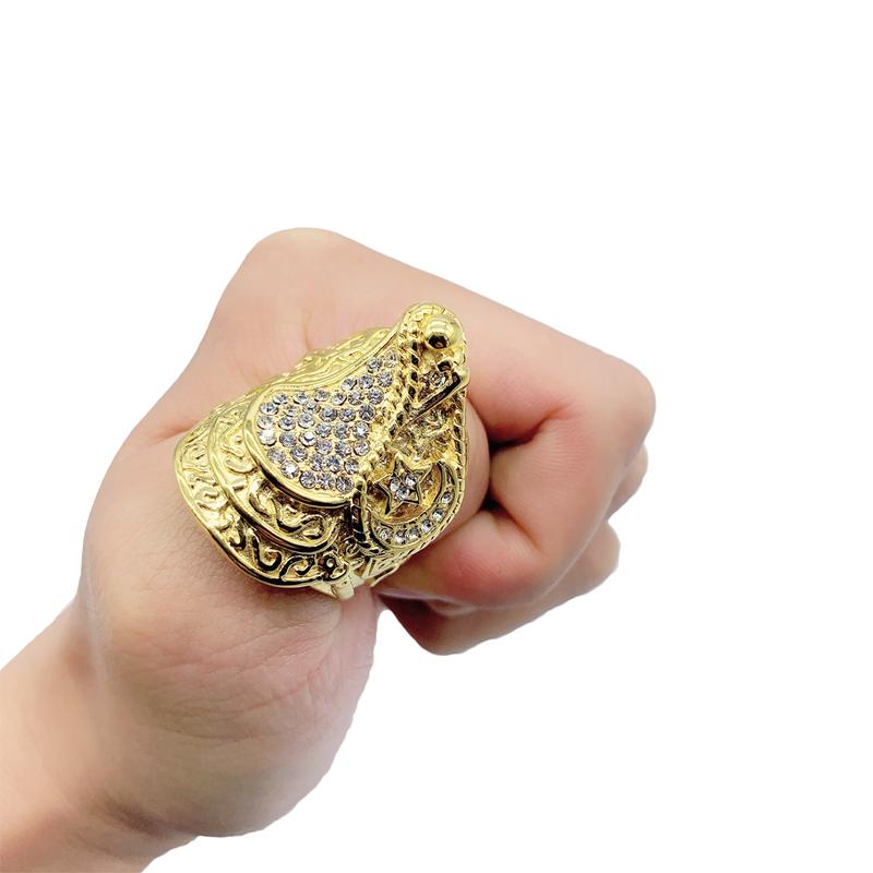 Chunky saddle ring gold/silver plated heavy stainless steel iced out 1