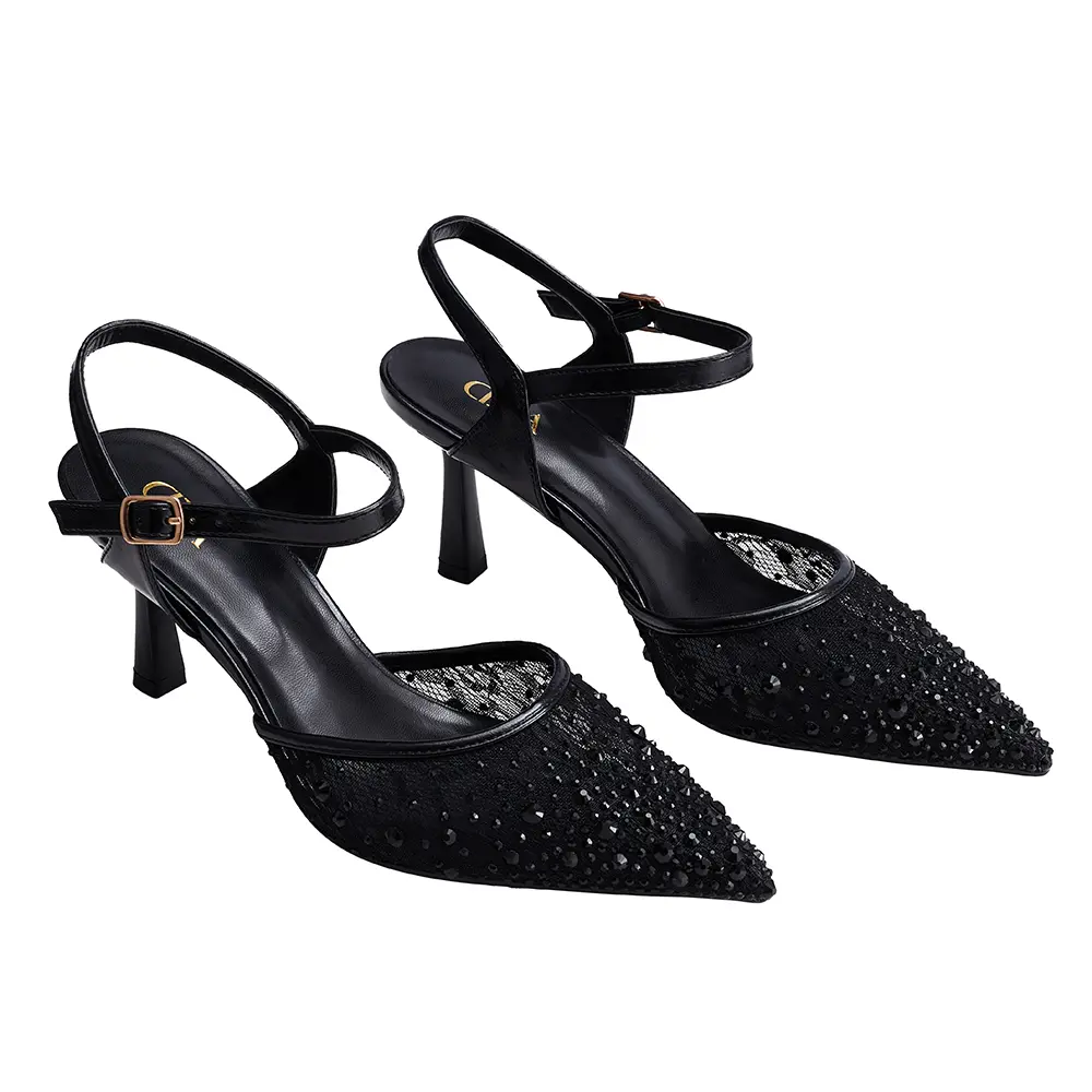 Lushhub 5cm Elegant & Stylish Slingback Stiletto Heels for Women Black/White/Champagne - Classy and Fashionable