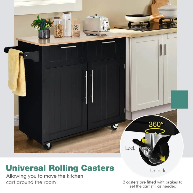 COSTWAY Rolling Kitchen Island with 2-Door Storage Cabinet 8