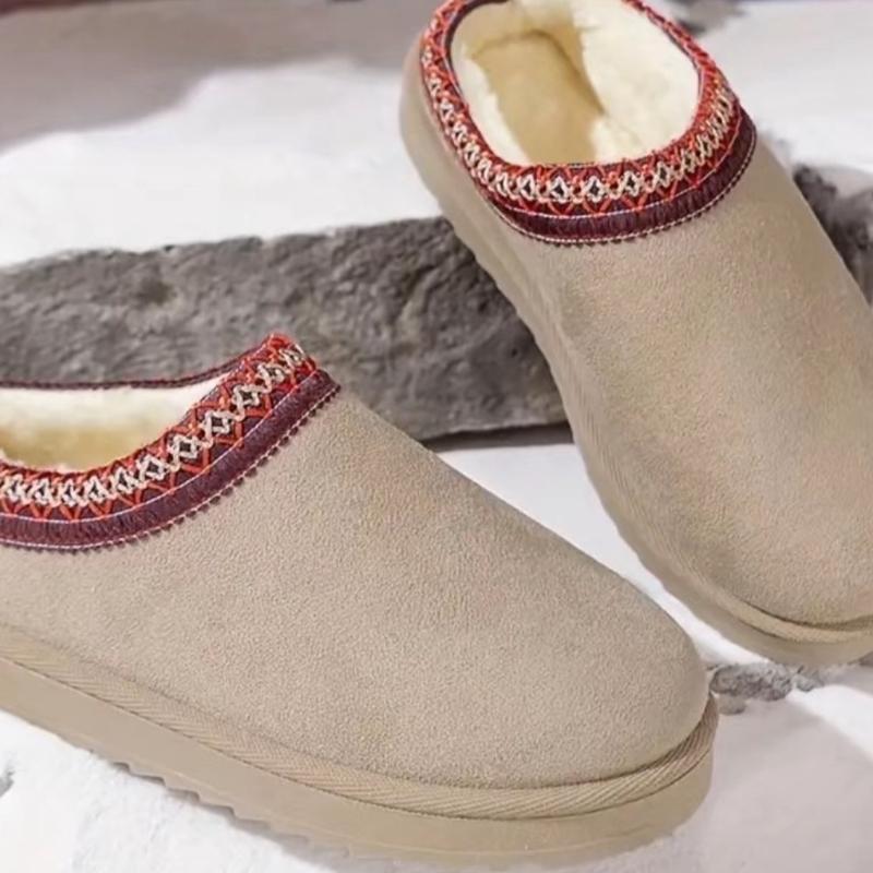 Autumn Winter Warm Suede Braided Outdoor W Slippers Fashion Genuine Leather Fluffy Fur Lining Shoes for Autumn Winter Flat Sole and Platform Sole 2 Styles Optional Women's Autumn Winter Warm Suede Braided Outdoor Slippers with Fluffy Fur Lining - Girl gif 6