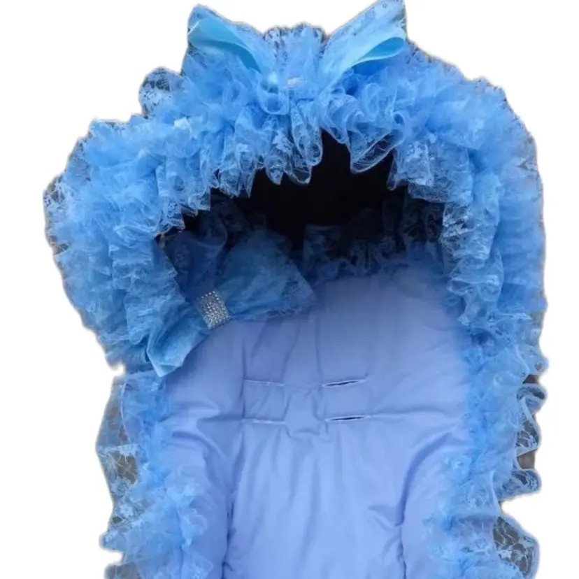 PRAM/PUSHCHAIR BLUE FRILLY BLING BOW HOOD TRIM - UNIVERSAL - STUNNING - ROMANY
