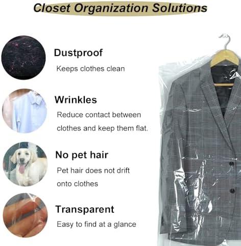 30 Pack Clear Plastic Clothes Covers 35.4inch Dry Cleaning Hanging Dust Proof Garment Bags for Home Storage Clothing Stores & Dry Cleaners. Transparent Lightweight 4