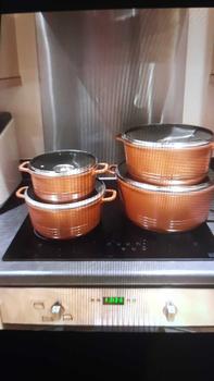 Product Review of BLACK 4Pcs Non Stick Coating Cooking Pot with Induction base sizes (20-24- 28-32 cm) from M**🇧 0