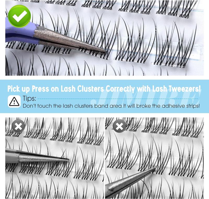 Self Adhesive Eyelashes Natural Pre Glued Lash Clusters No Glue Needed Press on Lashes with Tweezers Wispy Reusable Self Adhesive Cluster Lashes Eyelash Clusters Easy to Apply 9-12MM Makeup Flawless 3
