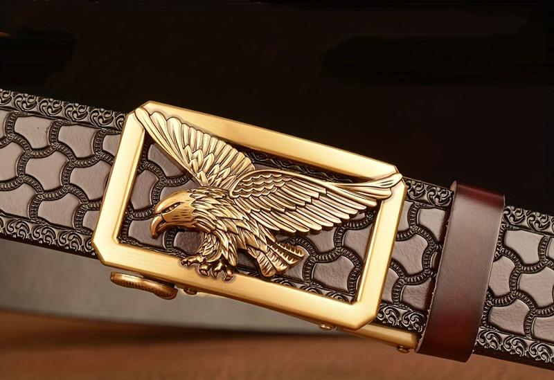 Product Introduction of 1PC Carved Cowhide Men's Autobuckle Belt, Vintage Style, Suitable for Casual & Business Wear, Great Gift for Husband and Father 2