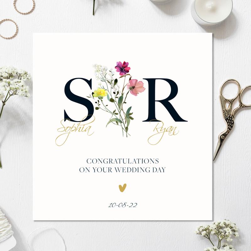 Wedding Card | Initials Personalised Wedding Card | Newlywed card | Floral wedding card | Bride and Groom wedding card | Spring Wedding card 0