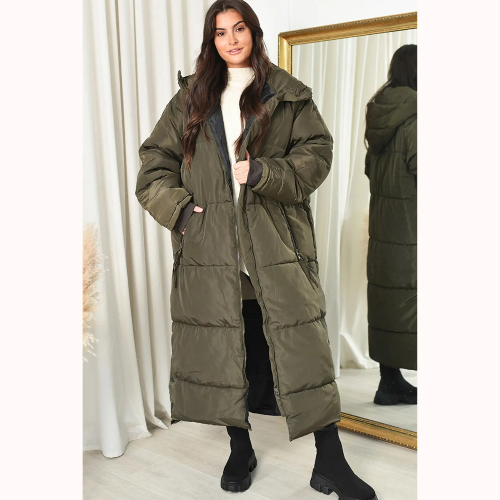 OVERSIZED Maxi Puffer Jacket for Women UK | Longline Padded Coat with Removable Faux Fur Hood | Warm Quilted Winter Jacket | Ladies Hooded Parka Casual Comfortable Detachable Womenswear Adjustable Loose Pocket