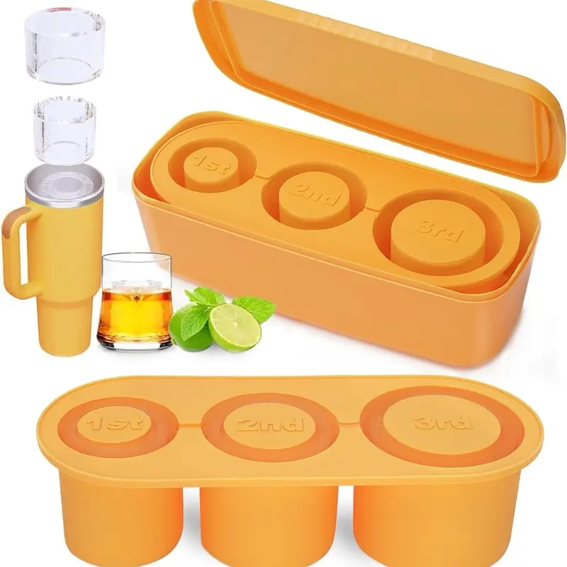 Next Day Delivery - Stanley Cup Ice Mold for 20-30-40 Oz Tumblers with Lid and Bin for Making 3 Cylinder Ice Cubes for Cocktails and Drinks Tray Utensils Kitchen. Reusable Stanley Ice cube tray. Best Silicone Stanley Accessories, Ice Cube Tray for MEOKY, 2