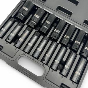 Autojack Impact Socket Set 1/2 inch Square Drive Metric 16pcs 10-32mm Long Socket Set Impact Wrench Socket Set 6 Point with Black Strong Case