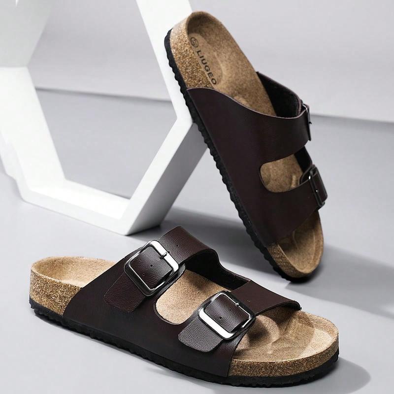Product Introduction of Men's Fashionable Soft Cork Sole Slip-On Mules Slippers With Comfortable Insole, Summer Outdoor Beach Walking Sandals, Unisex Couples Shoes Footwear Boy Leather Nail Weight Bedroom Dance Multicolor 13