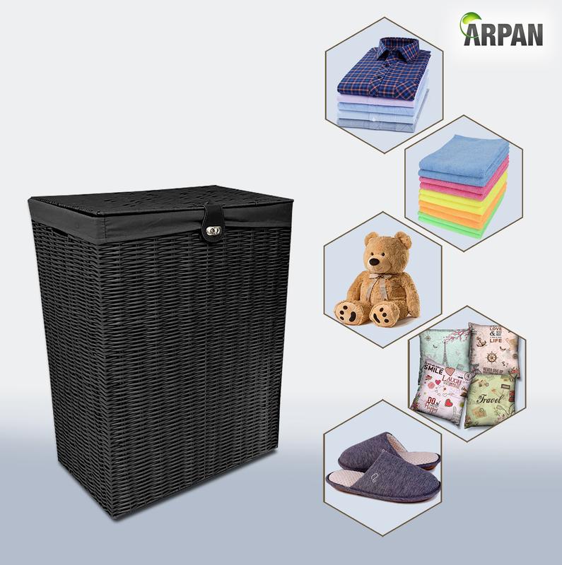 Arpan Resin Laundry Clothes Basket with Lid and Lining Storage Basket with Removable Lining Organiser 7