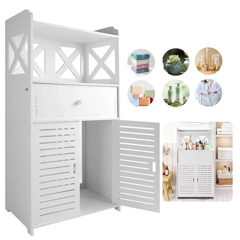 Bathroom Storage Cabinet - 3 Tier Organiser with Door - Free-Standing Unit for Bathroom Storage Furniture