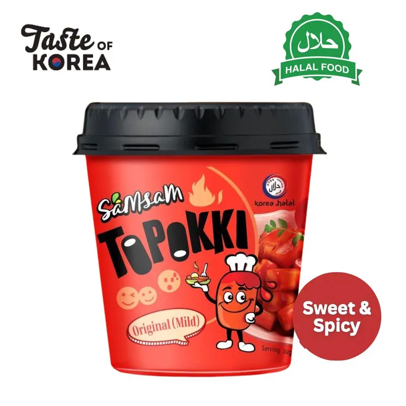 HALAL Korean SAMSAM Tteokbokki Rice Cake Topokki Sweet & Spicy Cup 120g – Instant Tteokbokki (Spicy Rice Cakes) & Ramen, Delicious Topokki Instant Food, Quick Korean Snack, Ready-to-Eat Korean Street Food 4