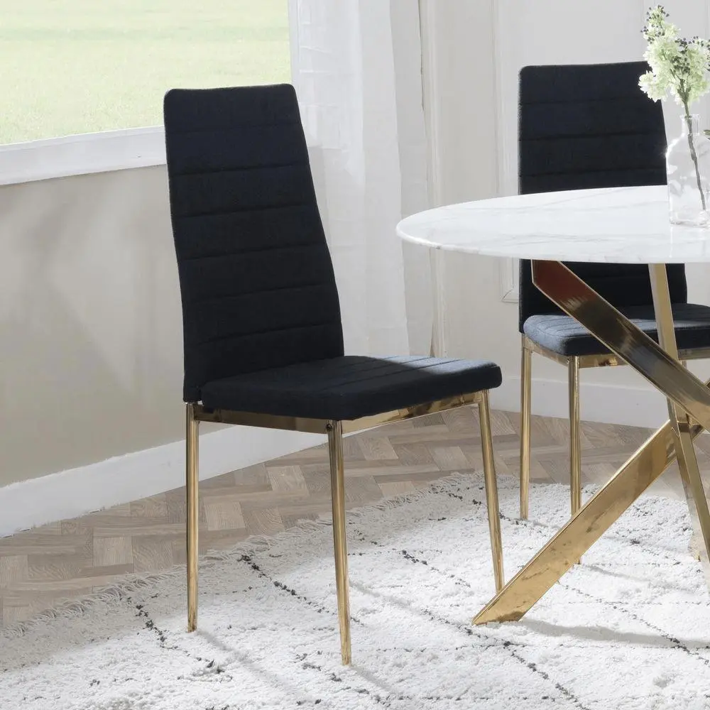 Set of 2 Lido Dining Chair in Black Colour Fabric with Gold Legs room