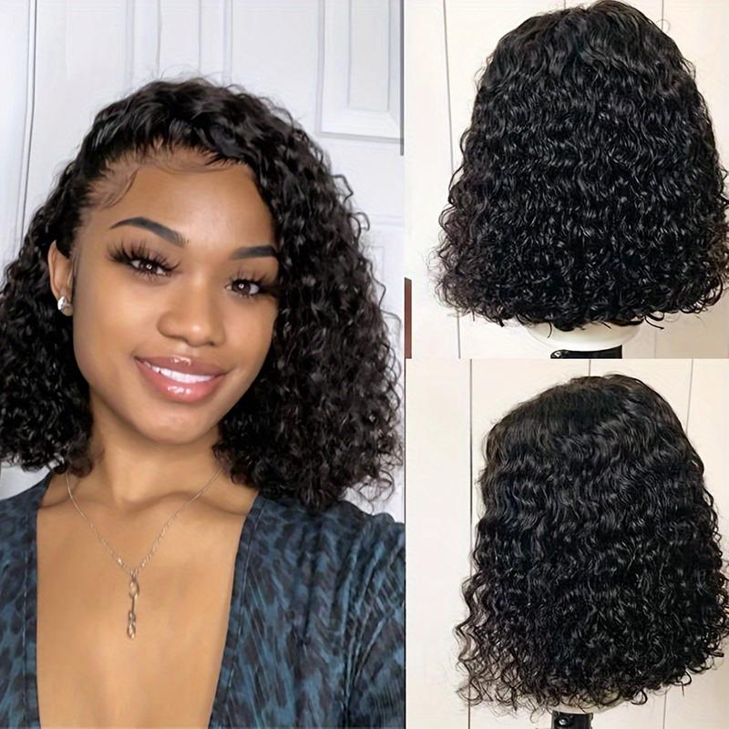 YWBL-WH 1pc Deep Wave Short Bob Wig Nylon Material – Glueless Curly Bob Machine Made Rose Net Wig Unscented – Easy Wear No Power Required, Valentine'S Day Gift 1