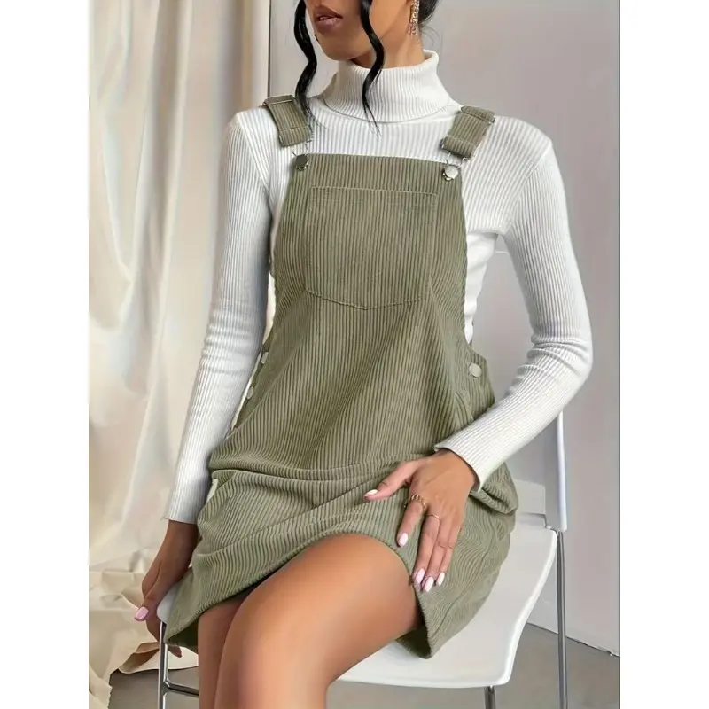 Women's Solid Color Pocket Button Pinafore Dress, Casual Sleeveless Short Overall Dress for Daily Wear, Ladies Clothes for All Seasons 7