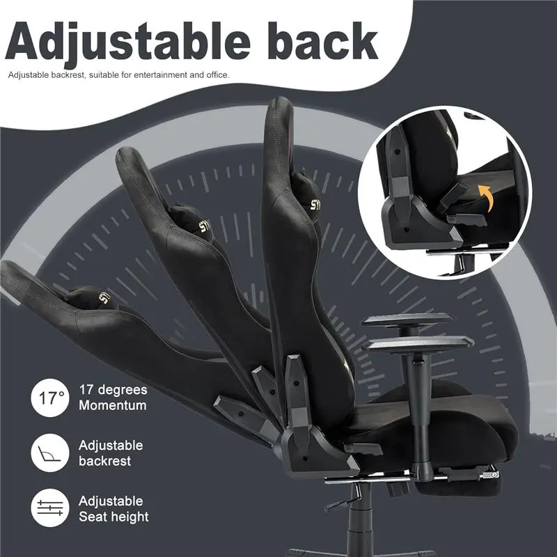 Gaming Chair, Computer Chair with Footrest, Headrest and Lumbar Support, Ergonomic PC Chair, Height Adjustable Rotating Task Chairs, Black 4