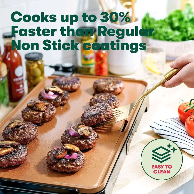 BELLA XL Electric Ceramic Titanium Griddle - Large Cooking Surface, Non-Stick Coating, Hassle-Free Clean Up, Copper/Black 2