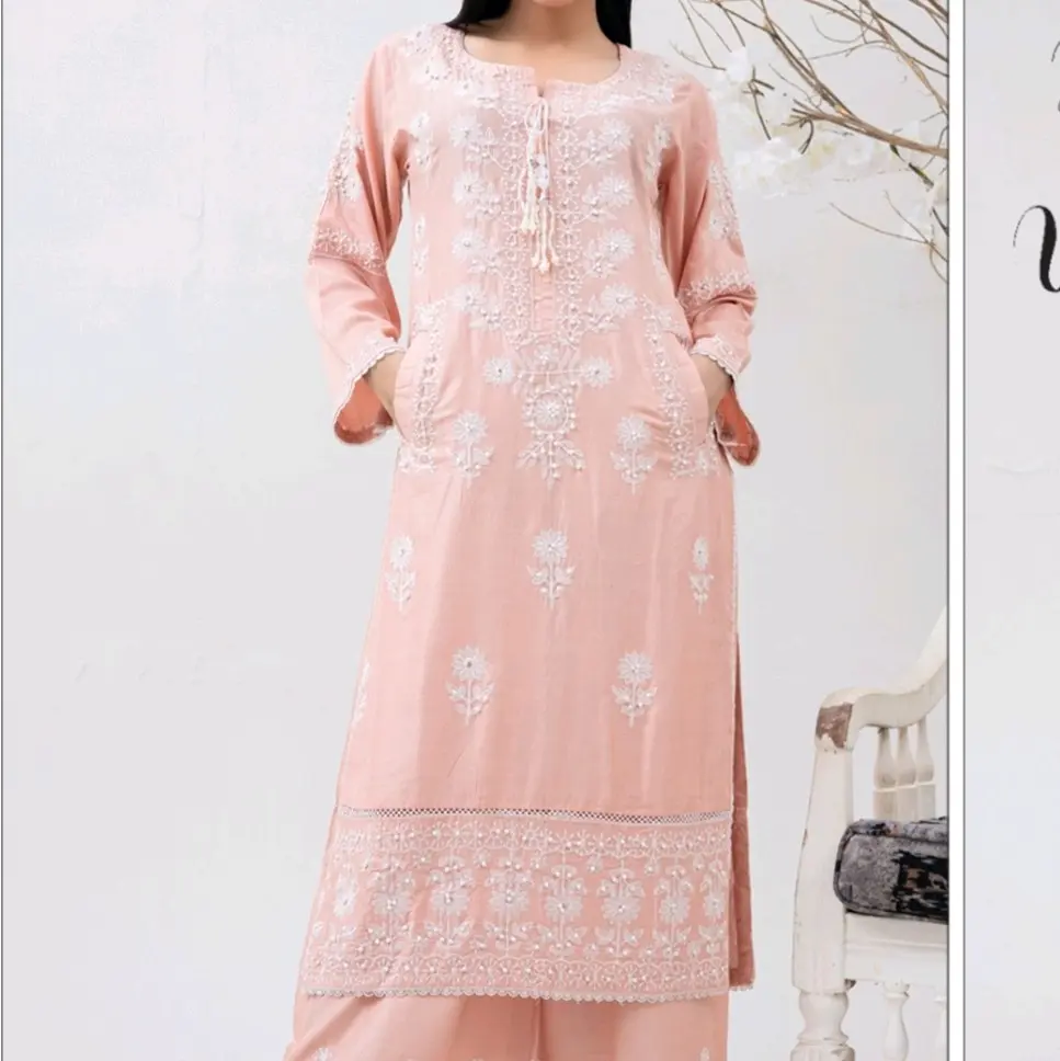 Gorgeous Peach Pink 3 Piece Linen Suit with Embroidery and Pocket Detail and Organza Dupatta Summer Desi Fashion Traditional Pakistani Ladies Wear Clothing Casual Women Breathable Lightweight Elegance