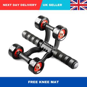 (UK Seller) 4 Wheel abs Roller for symmetrical Abs with  Knee Mat for Core Abs Rollout Exercise, Portable Trainer Ab Roller and Push up Bar For Symmetrical ABS GYM Exercise