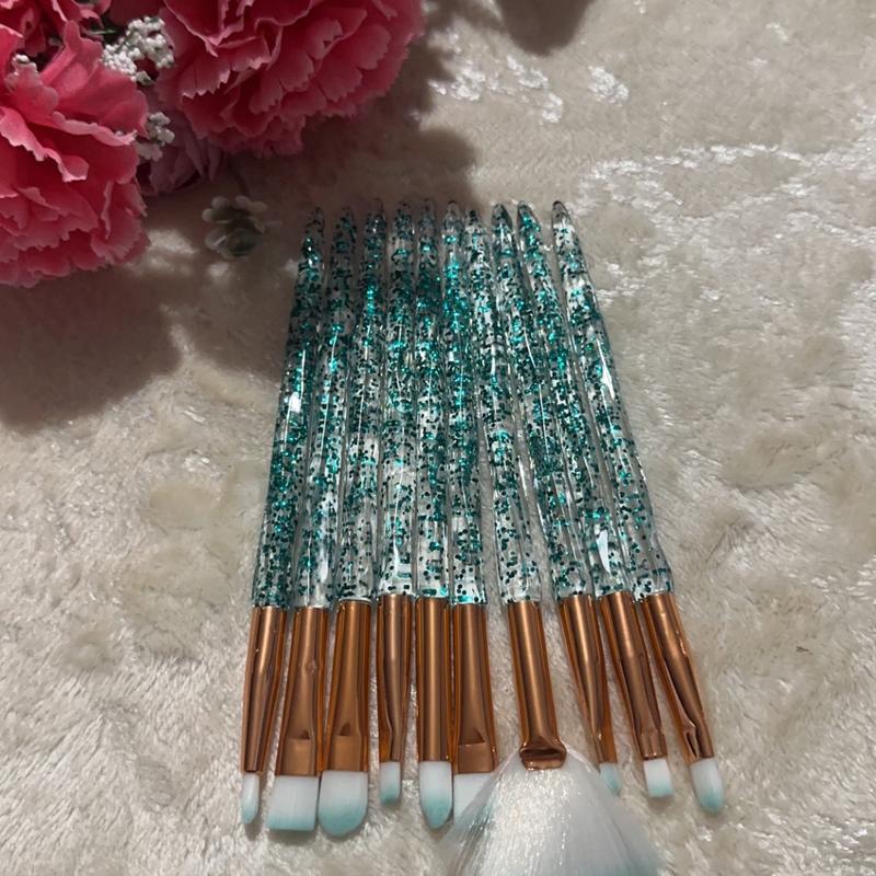 10pcs Crystal Glitter Makeup Brush Set for Eye Shadow, Eyebrow, Blending, Highlighter, and Power - Facial Cosmetic Beauty Tool Set tattoo sticker Foundation Setting Powder Flawless Smooth 3