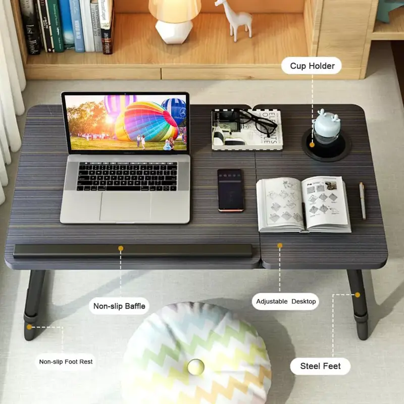 Laptop Bed Table, Bed Desk with Foldable Legs & Cup Slot, Adjustable Trays, Reading Book Holder Notebook Laptop Stand Laptop Tray for Bed, Sofa,Terrace,Carpet, Black furniture table  mountain coffee  tables modern  table portable adjustable  table 7